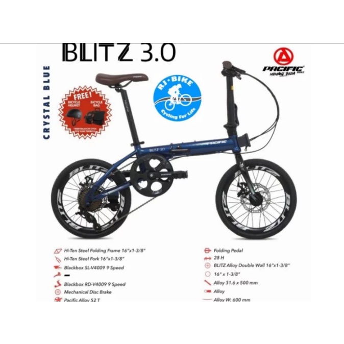 Sepeda Lipat Folding Bike 16 inch Blitzh 3.0 Free Helm