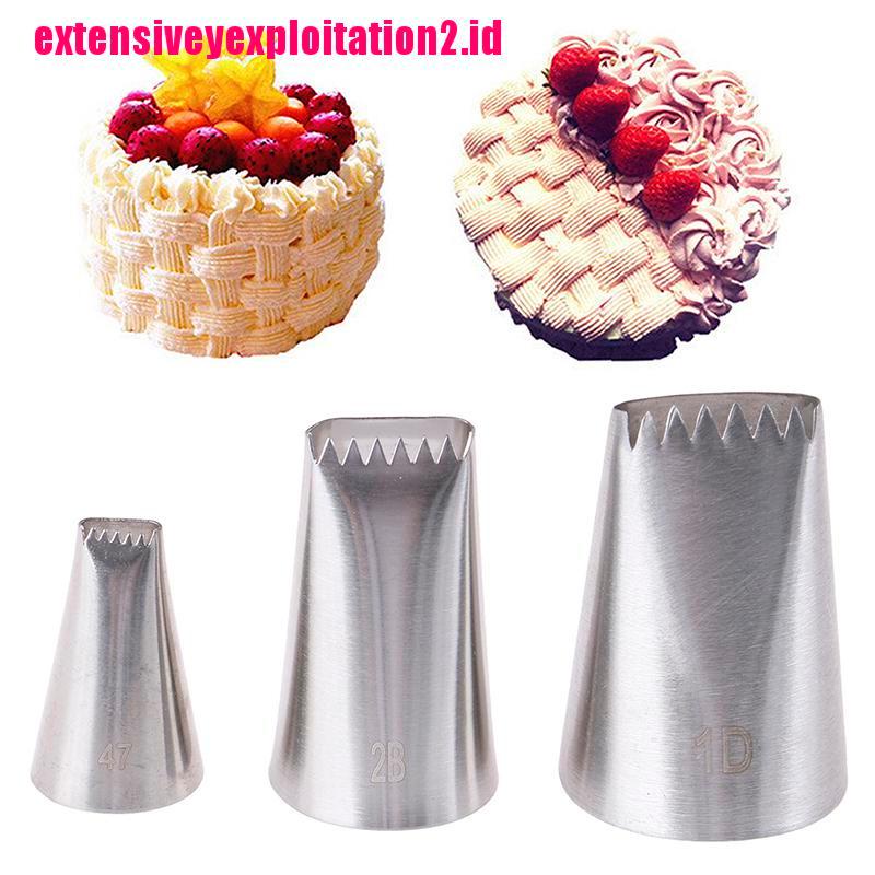 &lt; E2id &amp; &gt; 3pcs / Set Spuit Piping Icing Bahan Stainless Steel Untuk Dekorasi Kue