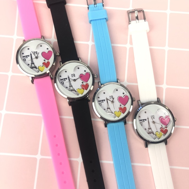 ［Ready Stock］Jam tangan wanita fashion karet gaya Paris love  S1115