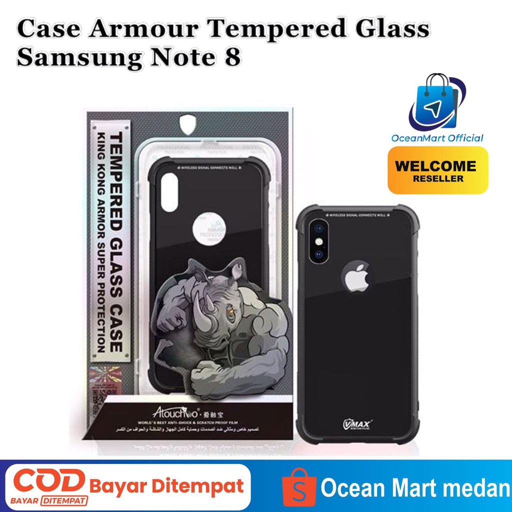 Case Armor Tempered Glass Samsung Note 8 Casing Hardcase Back Cover HP Aksesoris Handphone HP OCEANMART OCEAN MART Murah Grosir