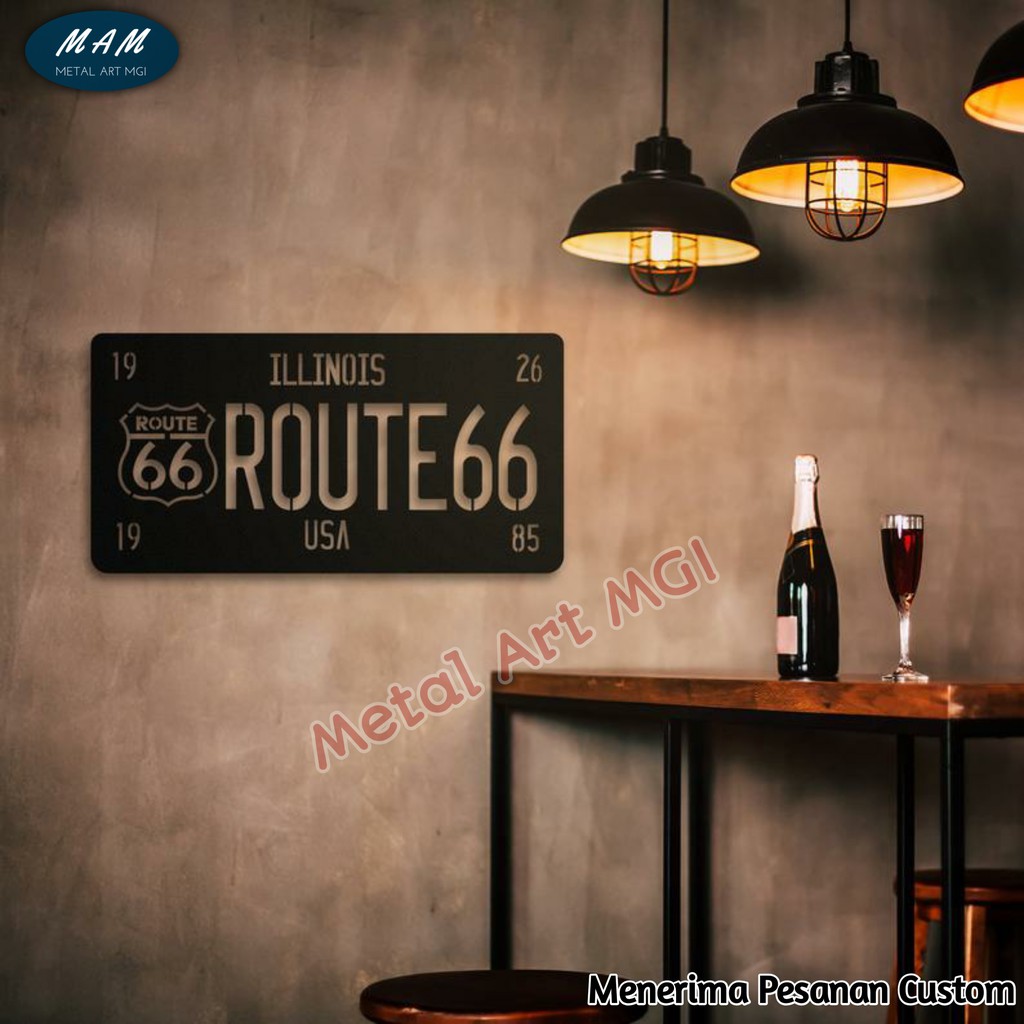 Hiasan Dinding Metal Tulisan ROUTE 66 Dekorasi Dinding METAL WALL DECOR