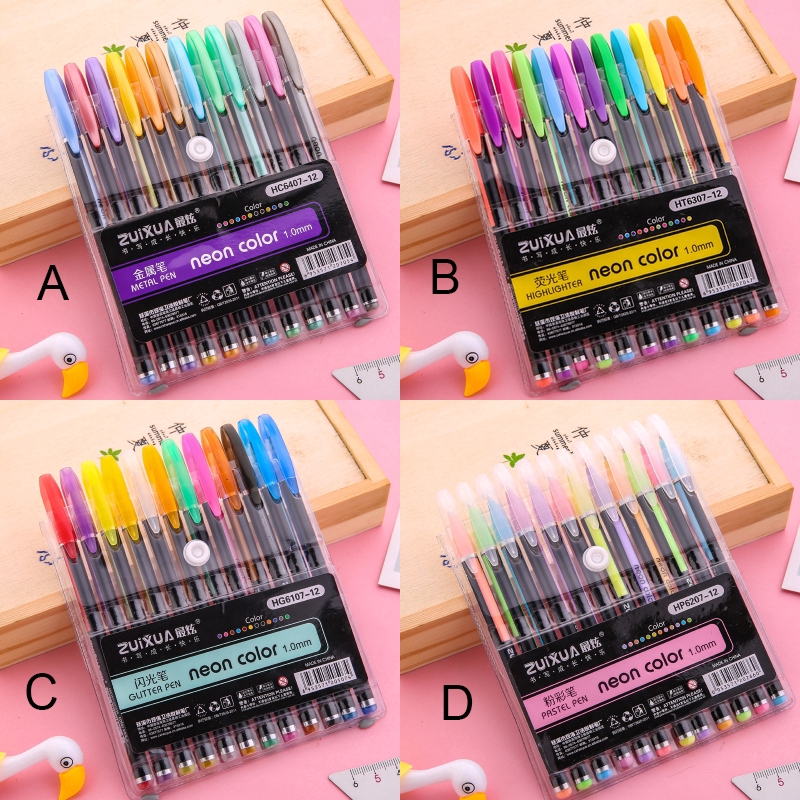 Pen hightlighter Bahan Metal 12 Warna untuk Kantor / Sekolah