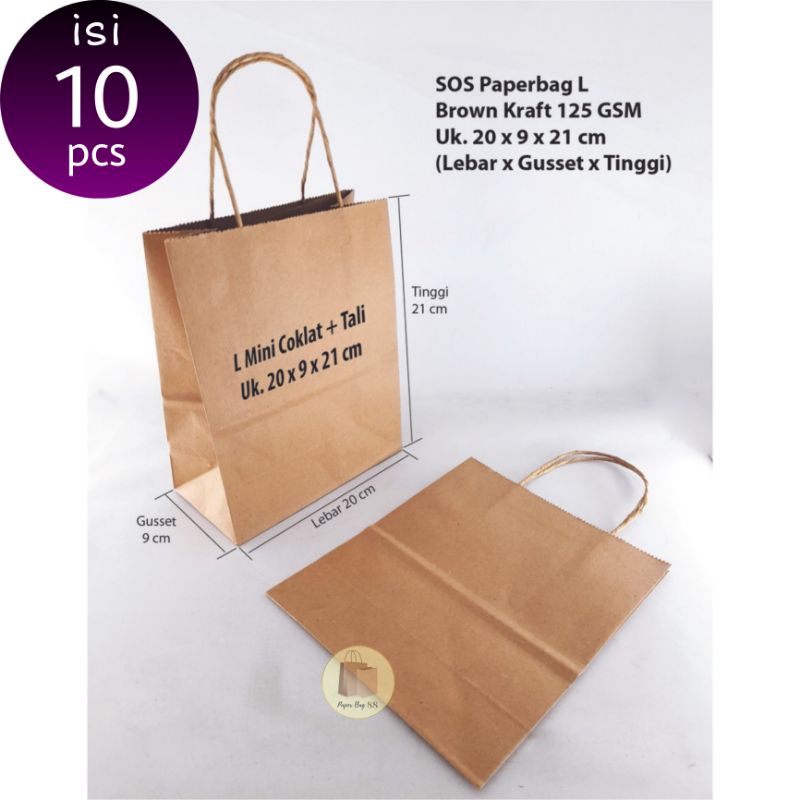 

Paperbag Coklat L Tali Twist 20x9x21 cm