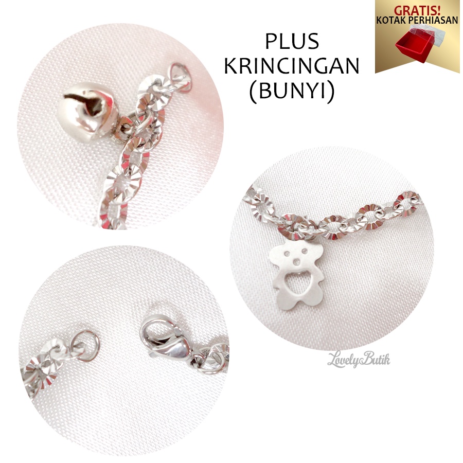 Lovelybutik Gelang Tangan Bayi Perempuan Laki Laki Titanium Gelang Kerincing Berbunyi Baby Bear Bonus Tempat Perhiasan