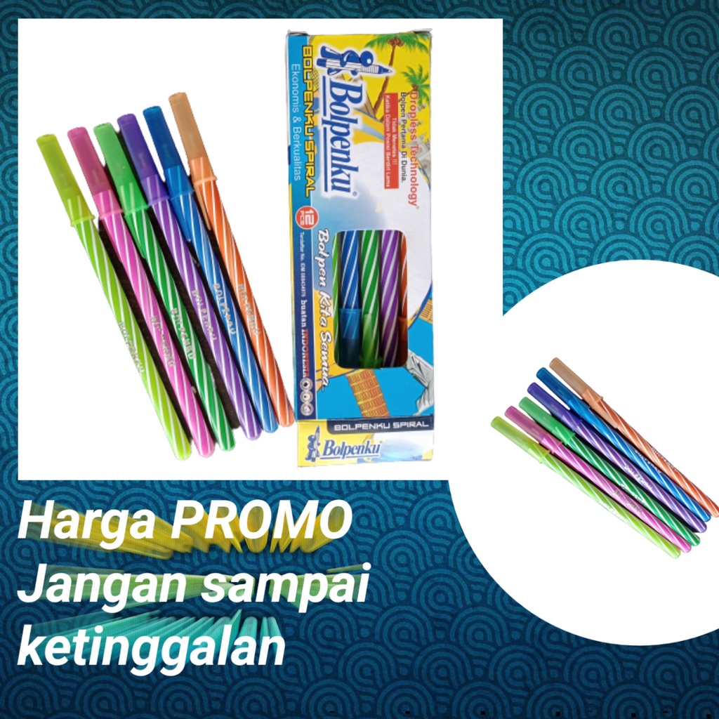 

PROMO !! 1 pack isi 12 pcs Pulpen spiral-BOLPENKU SPIRAL ekonomis dan berkualitas Harga Grosir / PULPEN MURAH