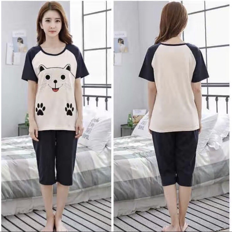 PIYAMA KAOS SPANDEX IMPORT BAJU TIDUR JUMBO SETELAN BIG SIZE MOTIF TERBARU