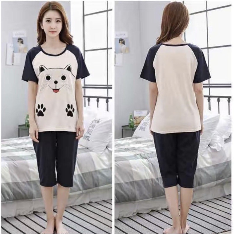 PIYAMA KAOS SPANDEX IMPORT BAJU TIDUR JUMBO SETELAN BIG SIZE MOTIF TERBARU