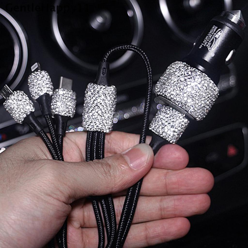 Gentlehappy Kabel Charger Dual Port USB Aksen Berlian Imitasi Bling Untuk Mobil