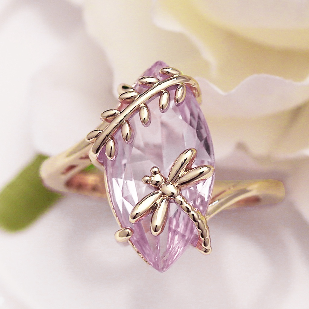 Hu Hu Hu Hu Hu Alat Bantu Pasang Kacamata♡ Cincin Wanita Desain Capung Hias Batu Permata Emeraldberlian Imitasi Transparan Untuk Pernikahan