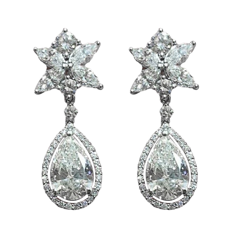 Anting Tusuk Gantung Wanita Hias Cubic Zirconia Gaya Mewahromantis Untuk Pestapernikahan