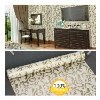 WALLPAPER DINDING STICKER  MOTIF BATIK EMAS MEWAH 10M