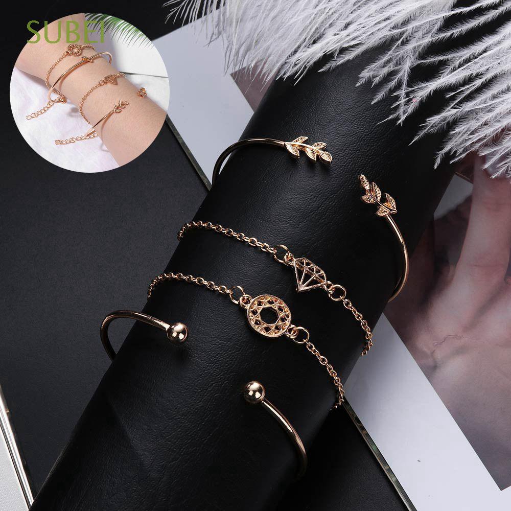 Subei 4Pcs Set Gelang  Rantai Metal Alloy Bentuk Bulat 