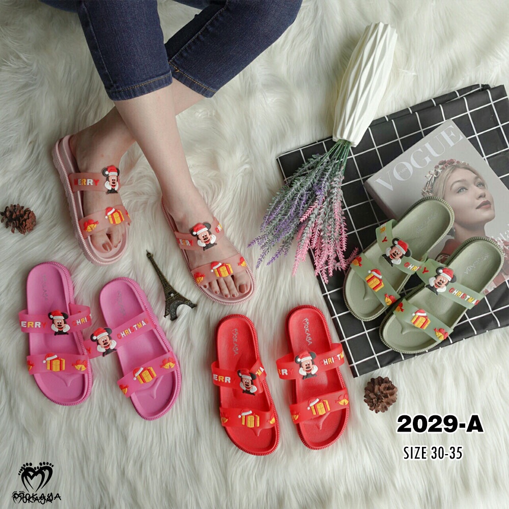 Sandal Slop Anak/Dewasa  Ban 2 Mickey Mouse Christmas Lucu Keren Import Mokaya/Size 30-40 (2029-A)