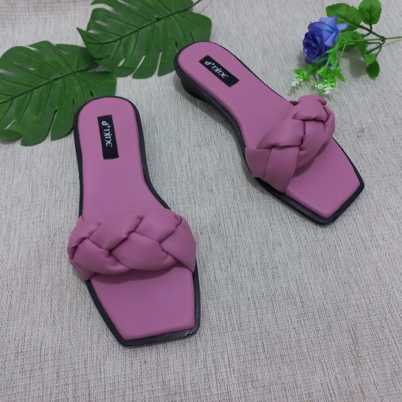 d'nine KS 11 Sandal Wanita Sandal flat kepang hak 2cm