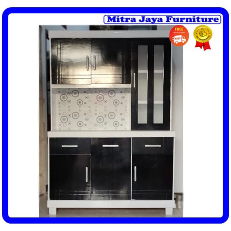 LEMARI DAPUR 3 PINTU PUTIH HITAM