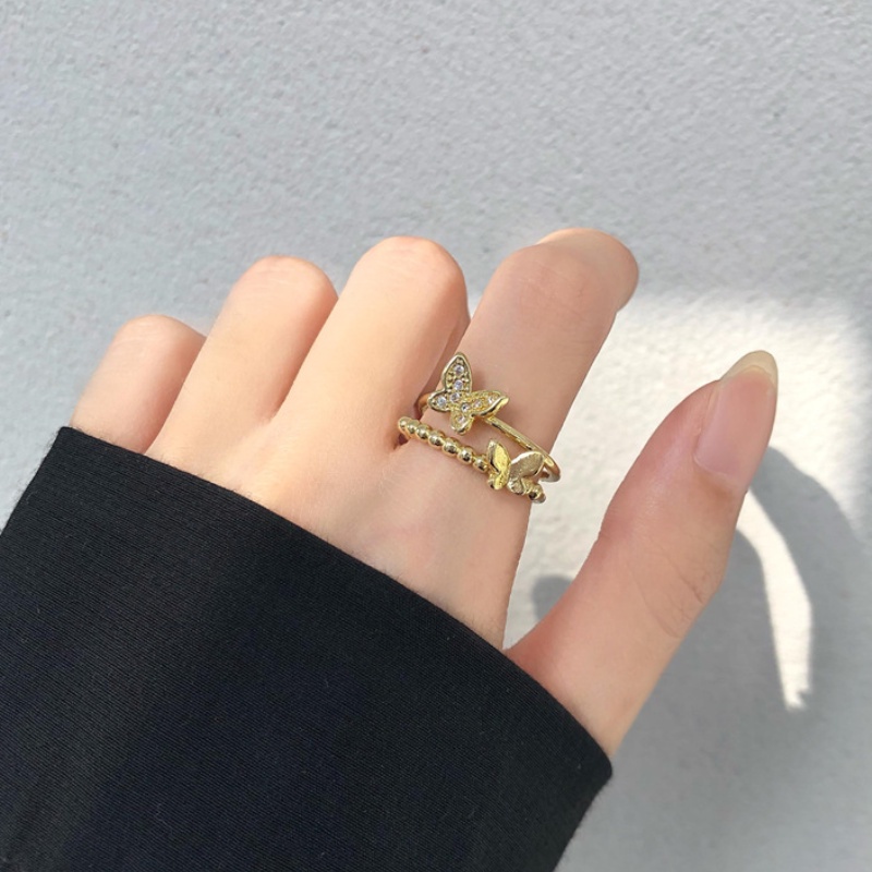 Cincin Model Double Layer Bentuk Pita Gaya Korea Untuk Perempuan