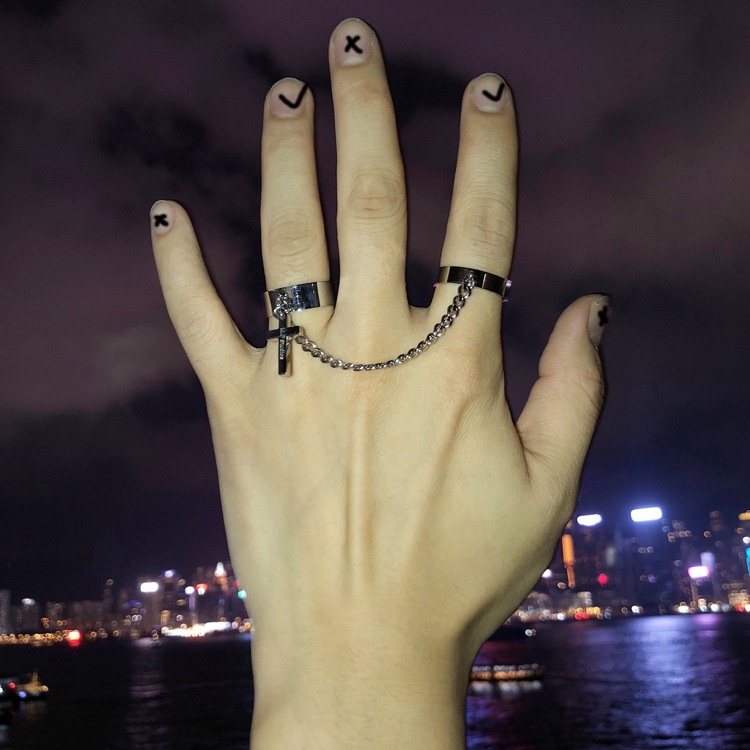 Cincin Rantai Silang Gaya Punk Hip-Hop Korea Untuk Pria Dan Wanita