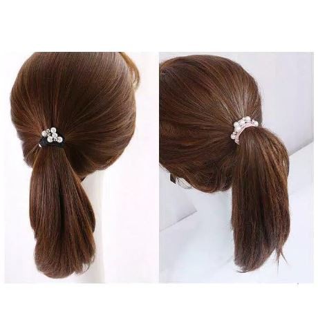 [Check Out 1000] Import Ikat korea - IKAT RAMBUT Korea MUTIARA - Gelang Pearl Tali Aksesoris Fashion Wanita -  Karet 3 Tali Kunciran Import