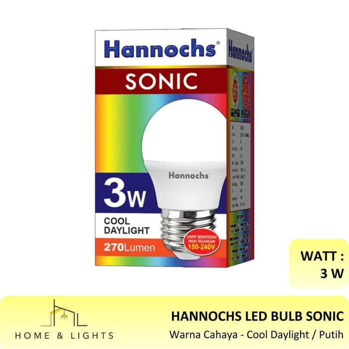 [GARANSI 1THN] Hannochs LED Sonic 3W/5W/7W/9W/12W/15W/20W | Warm White &amp; Cool Daylight, Desain Elegan dengan Frosted Cover, Tegangan 150-240V, Lampu Hemat Energi