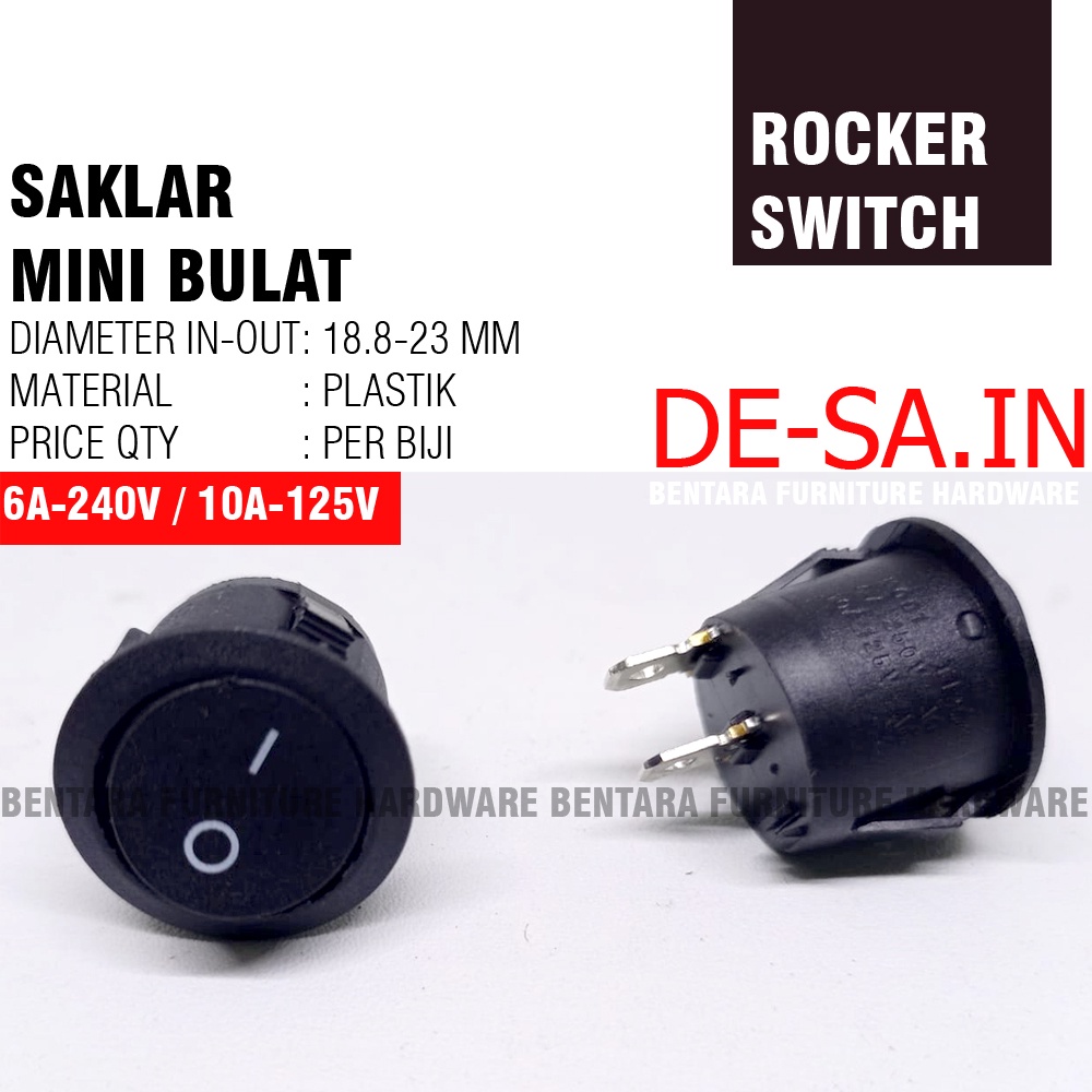 SAKLAR MINI BULAT HITAM  - 2 PIN BLACK ROCKER SWITCH FOR FURNITURE