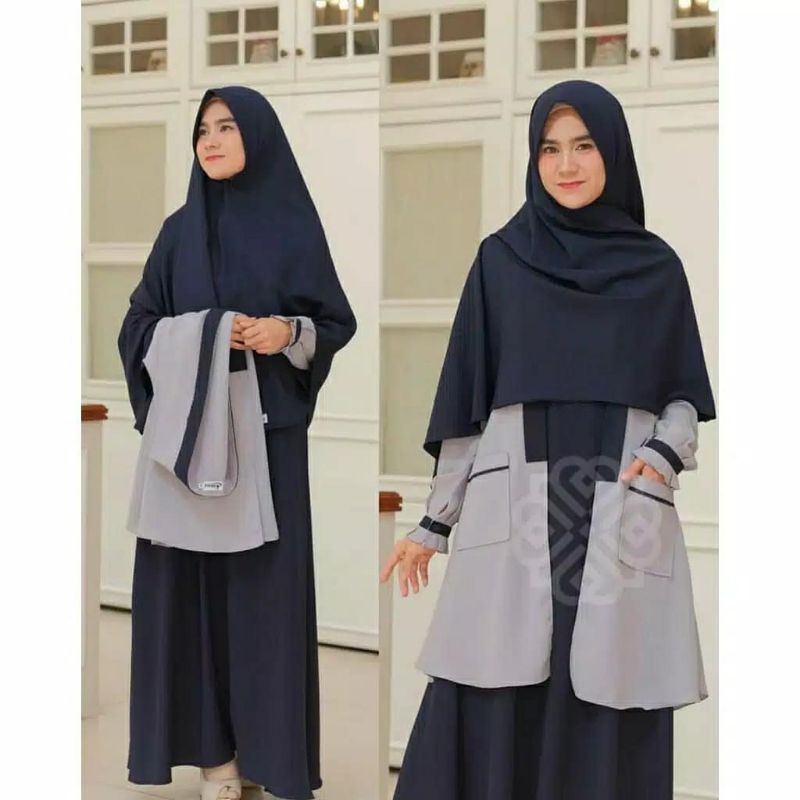 Elbina set(Dress+cardy)stelan baju muslim terbaru/dress plus cardy