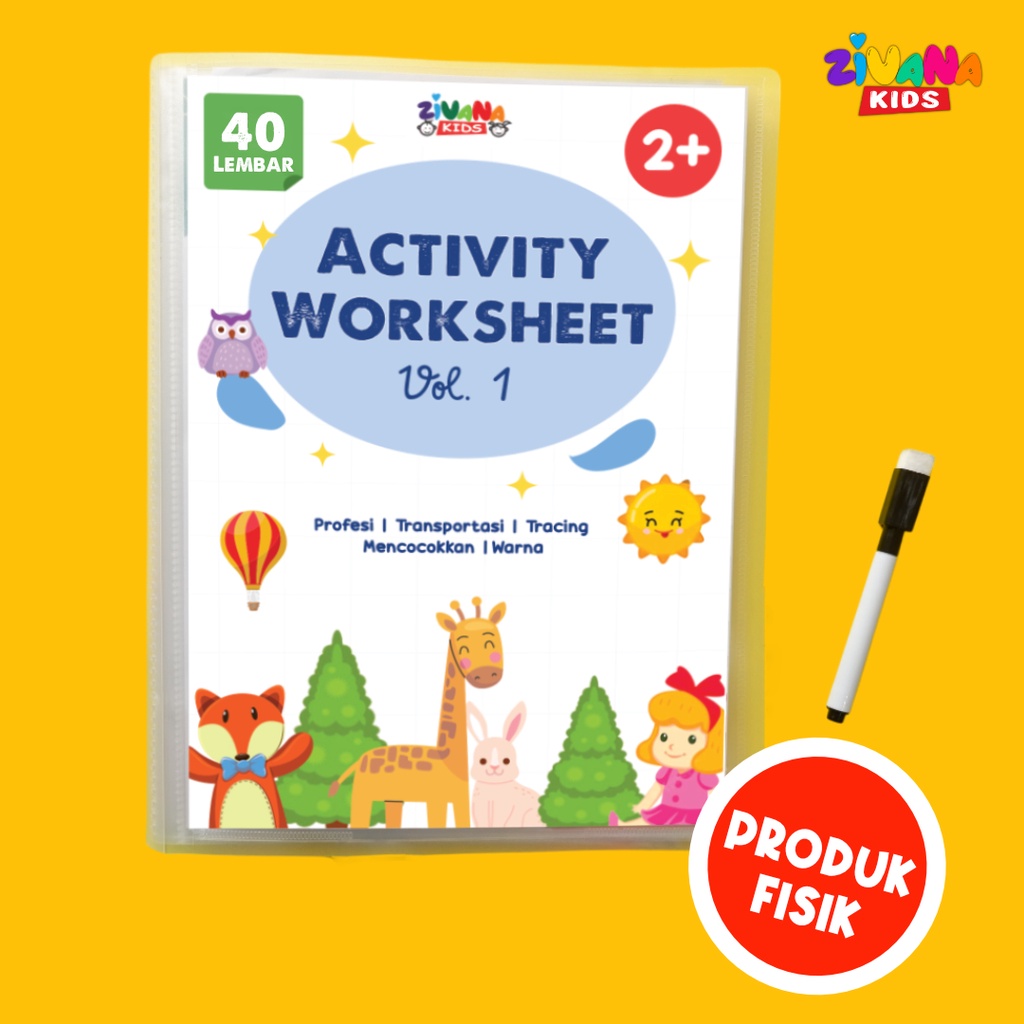 Zivana Kids - Activity Worksheet Vol 01 - Lembar Kerja Edukasi Anak Montessori - Buku Aktivitas Edukasi Anak Usia Dini Toddler Paud