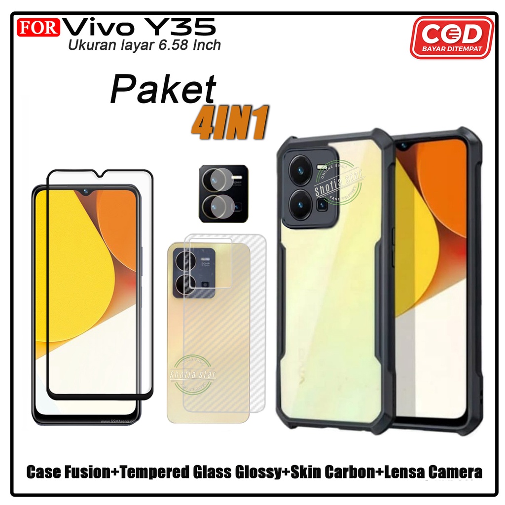 PAKET 4IN1 Case Vivo Y35 Y36 V27e Iqoo z7 5G T1 5G T1 Pro 5G Y75 5G Softcase Fusion Shockproof Premium Protect Camera