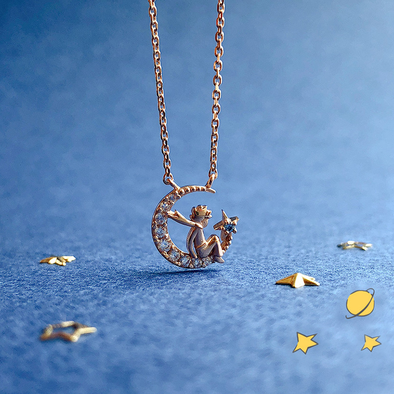 Kalung Rantai Dengan Liontin Bentuk Bulan Little Prince Untuk Wanita