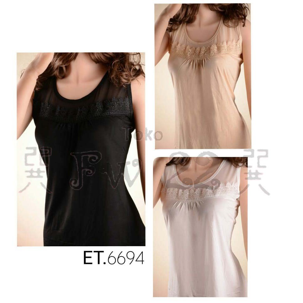 Tanktop Jumbo Elena 6694 Ukuran 3XL Jumbo hingga LD135cm dengan Bahan Katun Modal dan Hiasan Renda