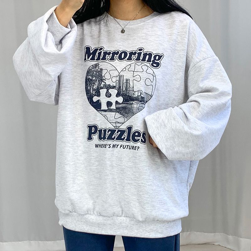 Sweater Switer Crewneck Oversize MIRRORING PUZZLE Pakaian Pria Wanita Fashion Korean Style