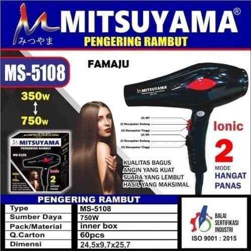 *COD*HAIRDRYER BESAR MS-5108 PENGERING RAMBUT IONIC 2 MODE HANGAT PANAS