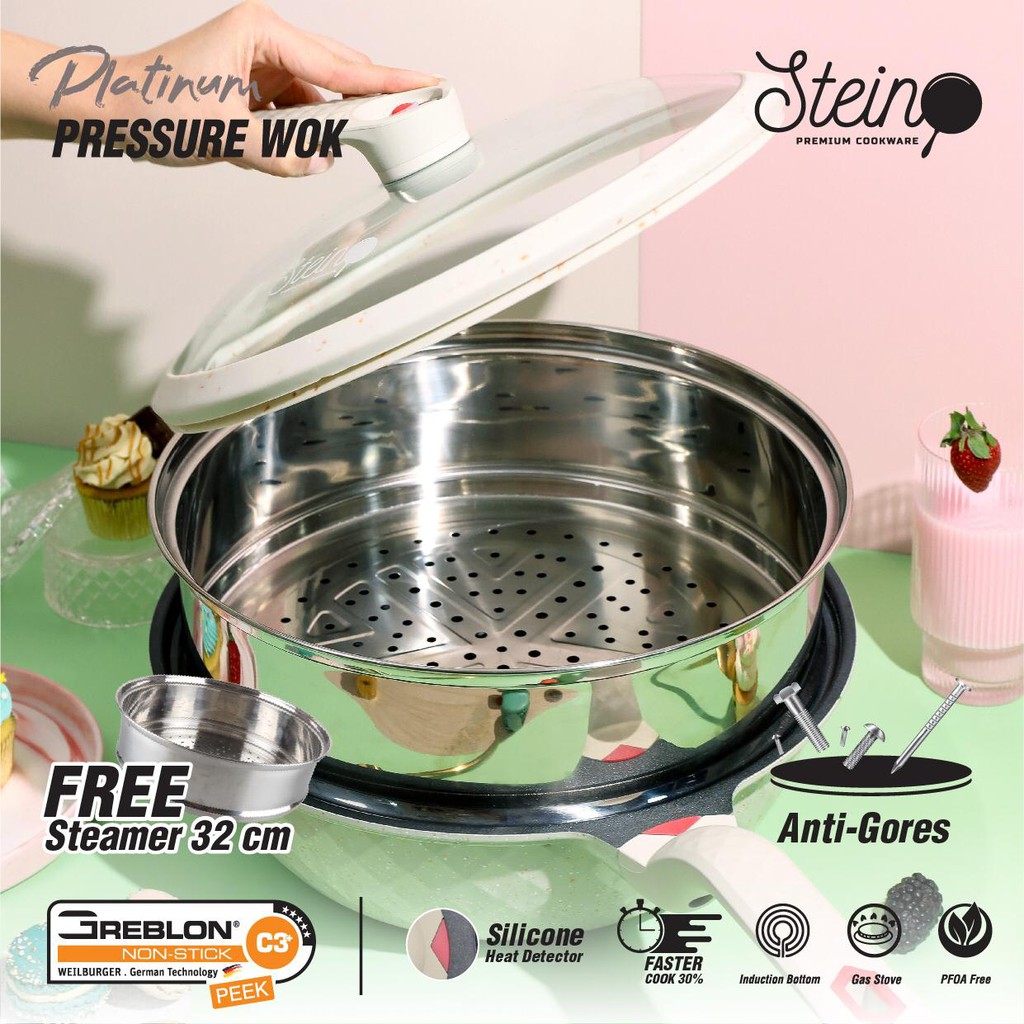 Steincookware Wok Platinum Pressure Semi Presto 32cm Original Stein Free Steamer