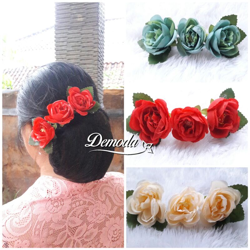 Semanggi Mawar Camelia / semanggi sanggul bali / semanggi bunga palsu / hiasan rambut tulip / semang