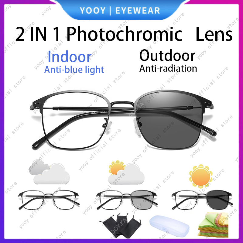 Kacamata Photochromic Anti radiasi Empat persegi panjang Frame Wanita Pria