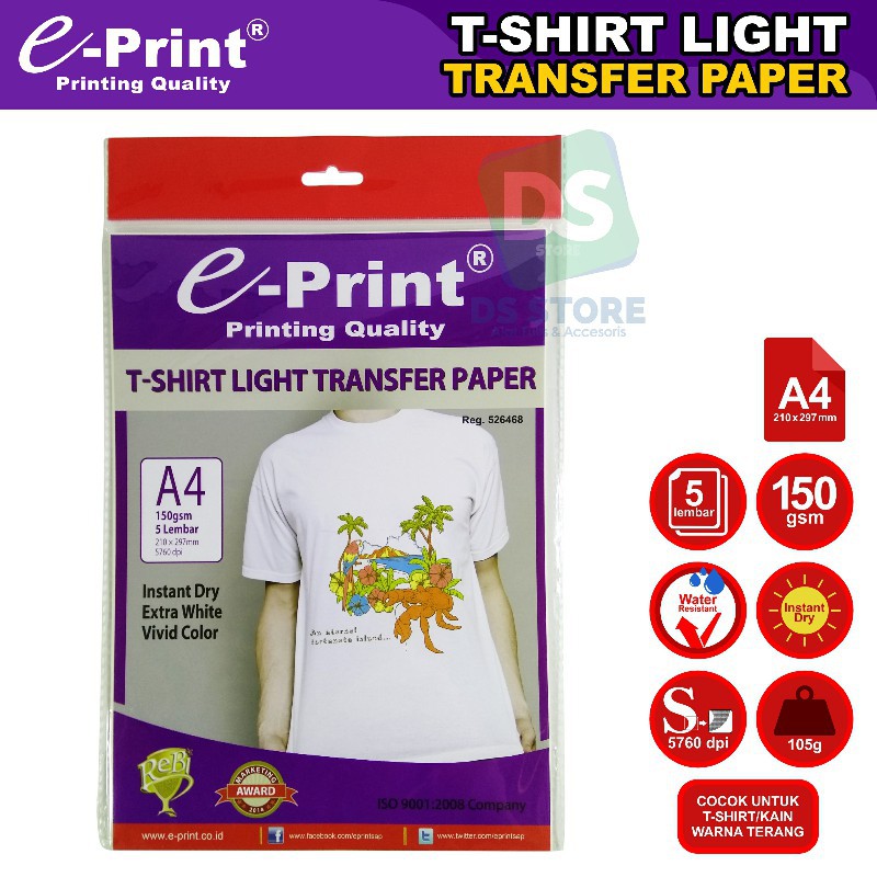 

Kertas T-Shirt Transfer Paper Light A4 150gsm E-PRINT