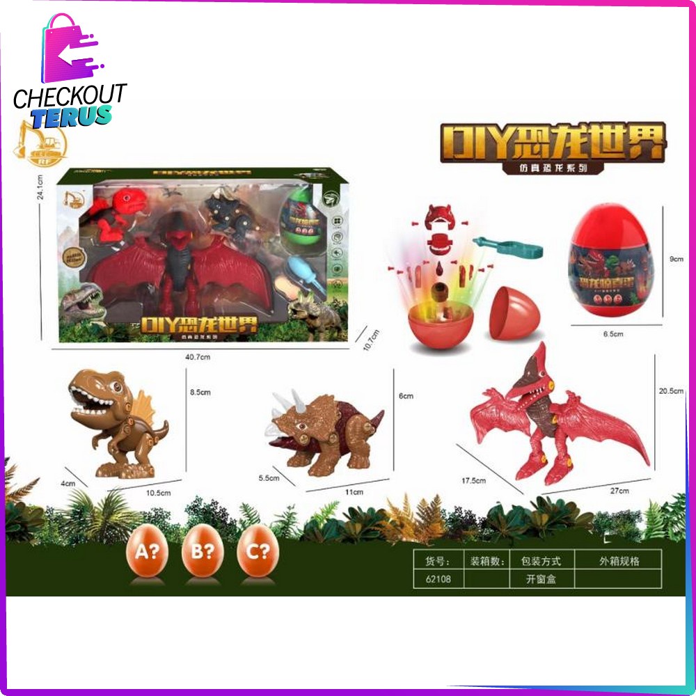 CT M141 Mainan Anak Dinosaurus Set Mainan Bongkar Pasang DIY Mainan Telur Kejutan Dino Trex Anak