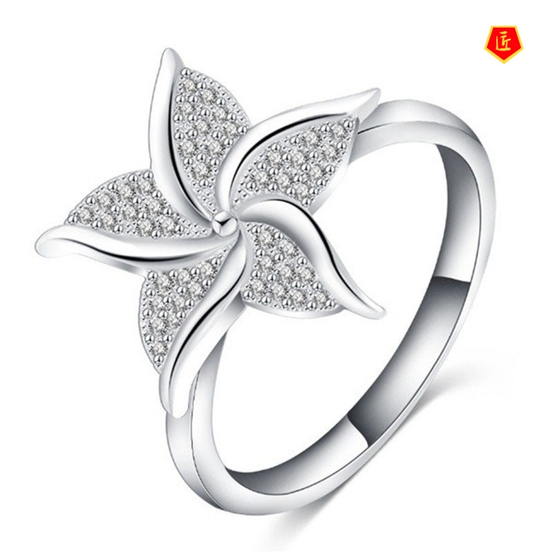 [Ready Stock]Creative Windmill Flower Inlaid Full Diamond Ring