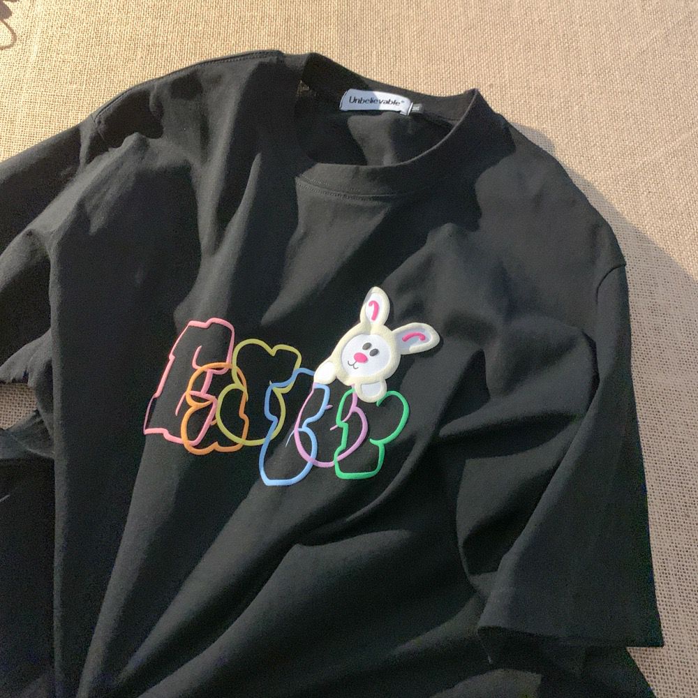 [littlecrab] Kaos Oversize Easter Kelinci Lucu Bunny Rabbit Tshirt Colorful Sablon Timbul Berkualitas T-shirt Couple Unisex EASTER Warna Warni Simple Elegan Cute Bunny Rabbit Head Aesthetic Street Style Korean Style