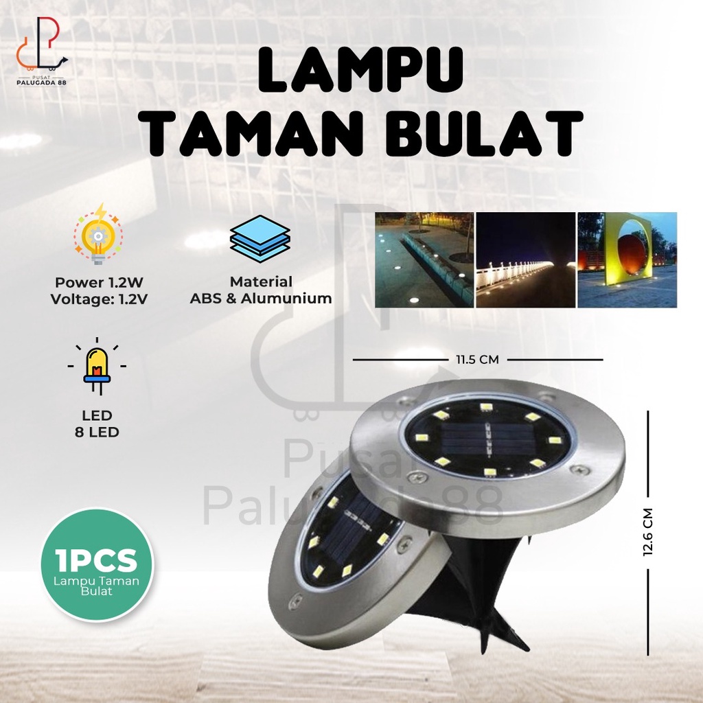 Lampu Taman Bulat 8 LED Outdoor Tancap Tenaga Matahari Solar Mood Tangga Pavling Cell Panel Surya Tanah Waterproof Paving Block Conblock