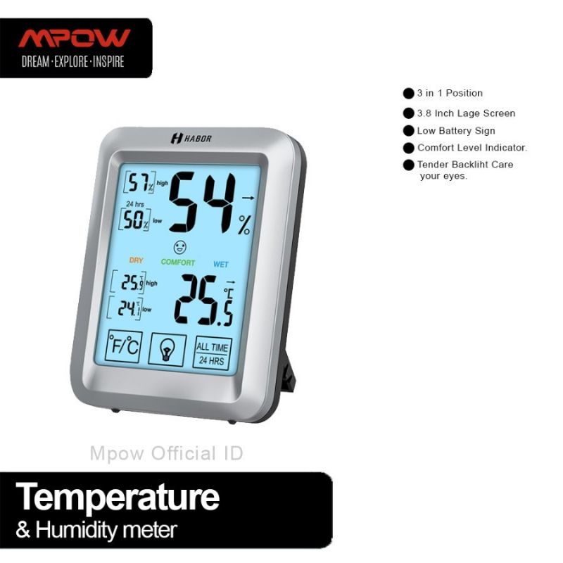 Jual MPOW Temperature Habor Hygrometer indoor with Touchscreen Original Shopee Indonesia