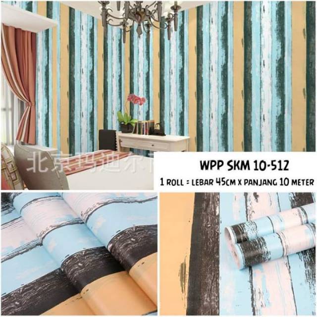 WALLPAPER STIKER STICKER MOTIF KAYU BIRU 10 METER X 45CM KMK 10512 WALPAPER STIKER DINDING