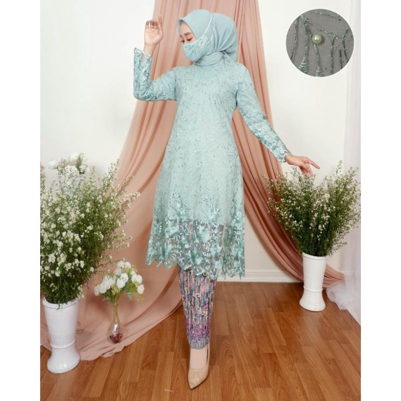 Fanstore Setelan Kebaya JUMBO LD 130 BIG SIZE &amp;Swaroski Tunik Bordir Mutiara