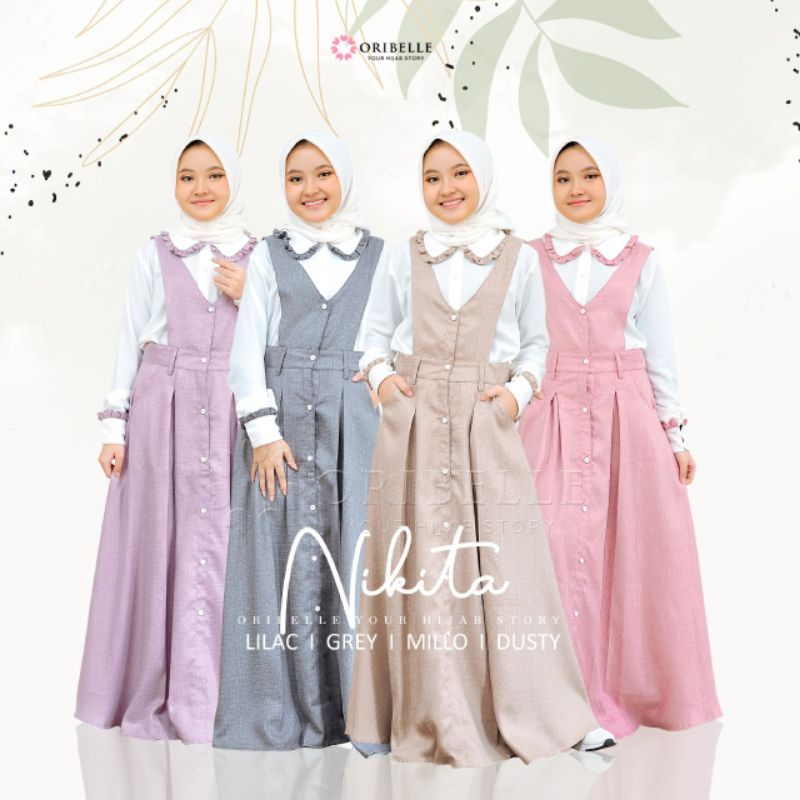 BAJU MUSLIM OVERALL NIKITA || MILO || LILAC || DUSTY || GREY ORIBELLE