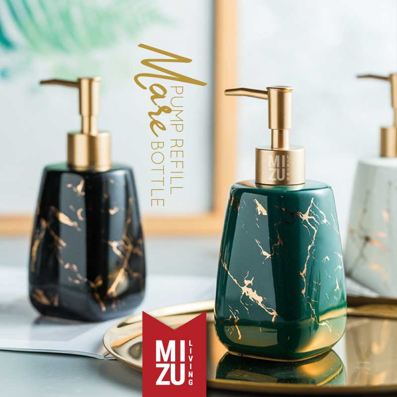 MARE Refill Pump Bottle Marble Ceramic Glossy Soap Dispenser Botol Keramik Motif Marmer Sabun Cair