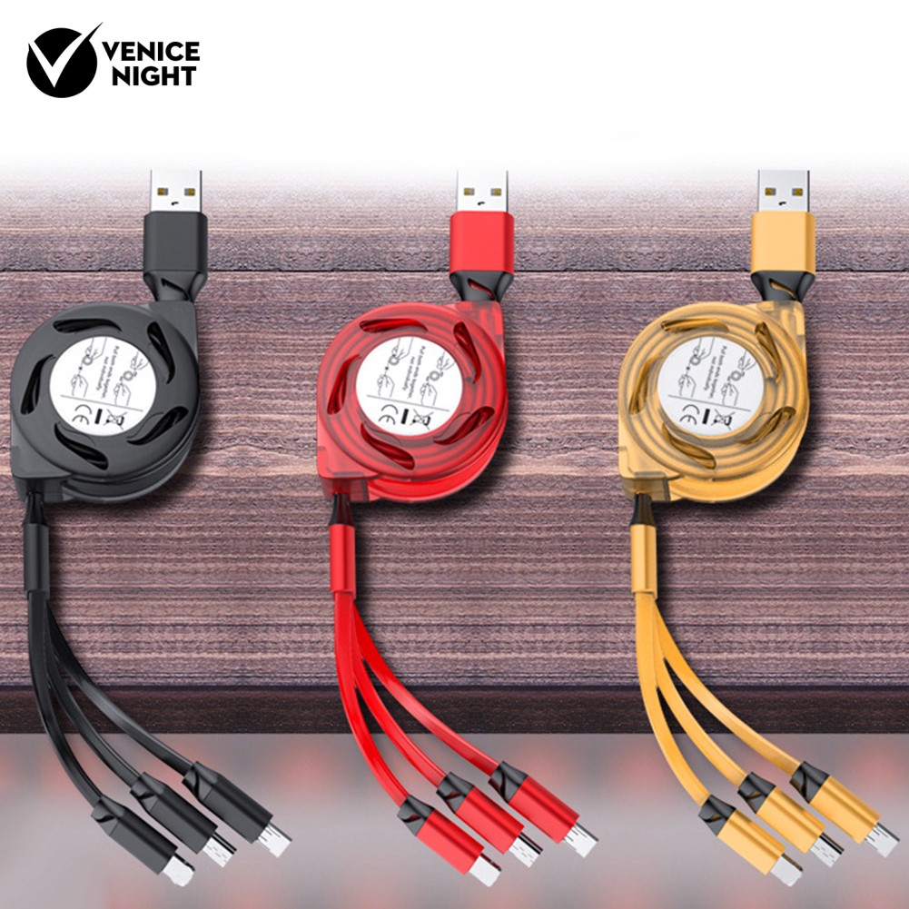 3/1 Kabel Data/Charger Micro Usb Tipe C Model Kepang Teleskopik Untuk Iphone/Android