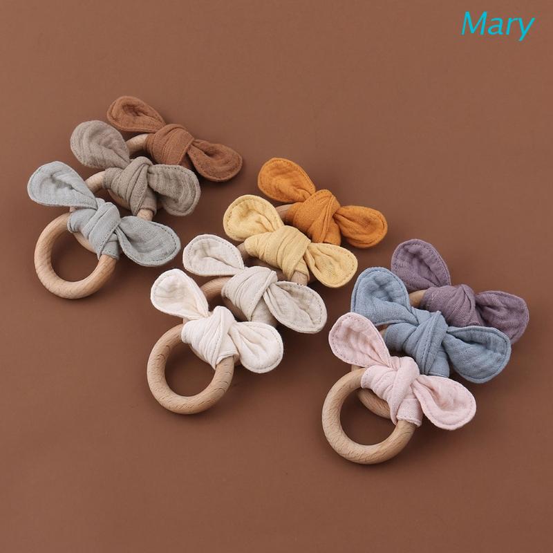 Mary Mainan Teether Bentuk Telinga Kelinci Bahan Kayu Untuk Bayi