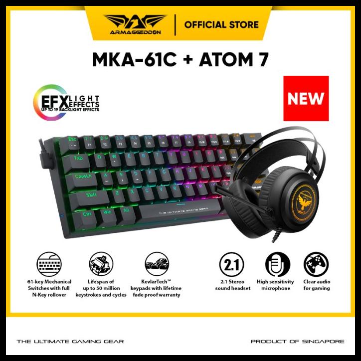 Keyboard Mecha 60% Armaggeddon Mka-61C Combo Atom 7 Gaming Headset
