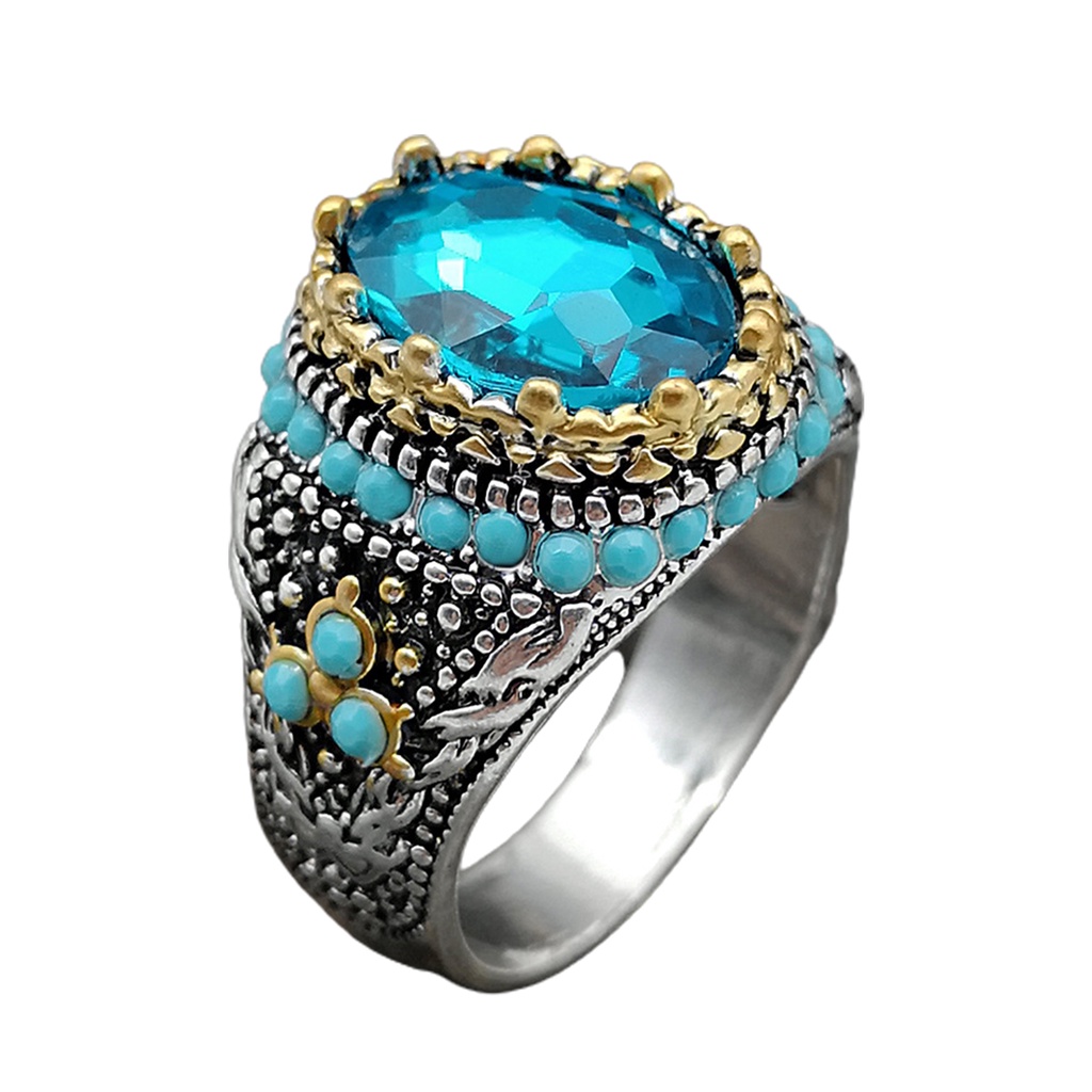 Hu Hu Hu Hu Hu Alat Bantu Pasang Kacamata♡ Cincin Pria Hias Turquoise Biru Berlian Imitasi Gaya Vintage Untuk Pernikahan