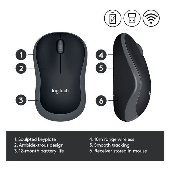 Mouse wireless logitech usb 2.4ghz comfort mini 1000dpi on off m185 m-185 original