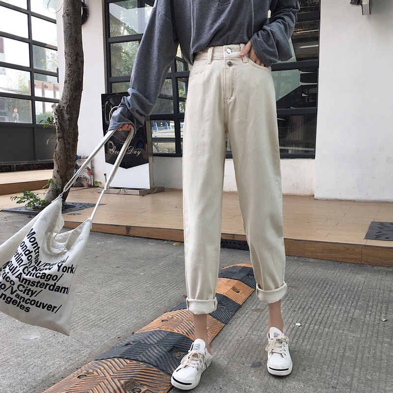 Celana Jeans High Waist Wanita Korea Fit Stretch Boyfriend Jeans